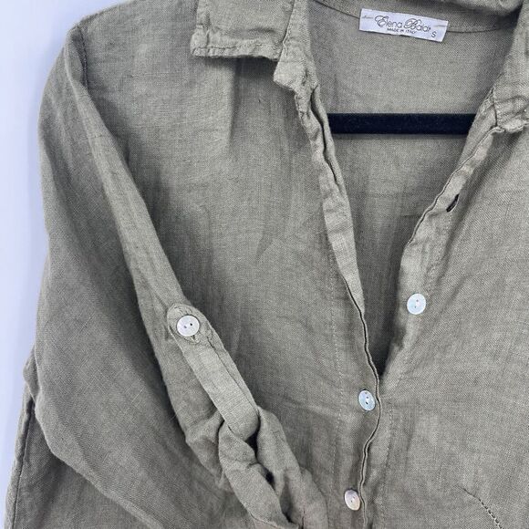 Elena Baldi Women's Olive Green Button-Front Long-Sleeve Shirt Dress Size S - Picture 5 of 6